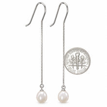 Load image into Gallery viewer, Sterling Silver Box Chain Hook White Pearl Dangle Earrings
