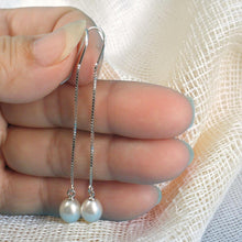 Load image into Gallery viewer, Sterling Silver Box Chain Hook White Pearl Dangle Earrings