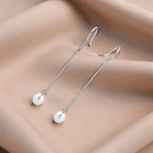 Load image into Gallery viewer, Sterling Silver Box Chain Hook White Pearl Dangle Earrings