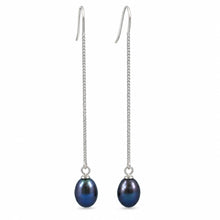 Load image into Gallery viewer, Sterling Silver Box Chain Black Pearl Earrings