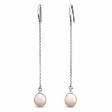 Load image into Gallery viewer, Sterling Silver Box Chain Hook Pink Pearl Dangle Earrings