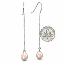 Load image into Gallery viewer, Sterling Silver Box Chain Hook Pink Pearl Dangle Earrings