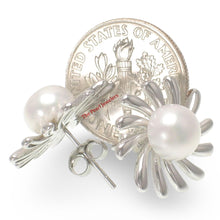 Load image into Gallery viewer, Sterling Silver Sunburst White Pearl Stud Earrings