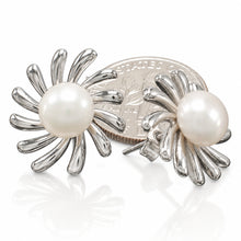Load image into Gallery viewer, Sterling Silver Sunburst White Pearl Stud Earrings