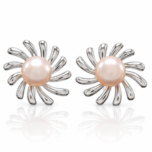 Load image into Gallery viewer, Sterling Silver Sunburst Pink Pearl Stud Earrings