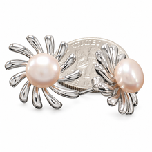 Load image into Gallery viewer, Sterling Silver Sunburst Pink Pearl Stud Earrings