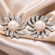 Load image into Gallery viewer, Sterling Silver Sunburst Pink Pearl Stud Earrings