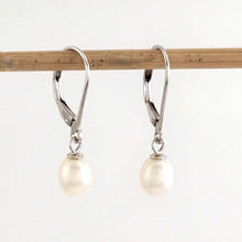 Load image into Gallery viewer, Sterling Silver .925 White Freshwater Pearl Leverback Dangle Earrings