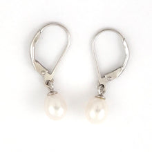 Load image into Gallery viewer, Sterling Silver .925 White Freshwater Pearl Leverback Dangle Earrings