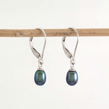 Load image into Gallery viewer, Sterling Silver .925 Peacock Blue Freshwater Pearl Leverback Dangle Earrings