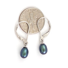 Load image into Gallery viewer, Sterling Silver .925 Peacock Blue Freshwater Pearl Leverback Dangle Earrings