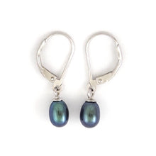 Load image into Gallery viewer, Sterling Silver .925 Peacock Blue Freshwater Pearl Leverback Dangle Earrings