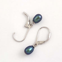 Load image into Gallery viewer, Sterling Silver .925 Peacock Blue Freshwater Pearl Leverback Dangle Earrings