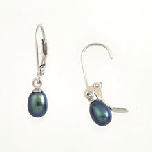 Load image into Gallery viewer, Sterling Silver .925 Peacock Blue Freshwater Pearl Leverback Dangle Earrings