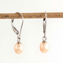 Load image into Gallery viewer, Sterling Silver .925 Pink-Peach Freshwater Pearl Leverback Dangle Earrings