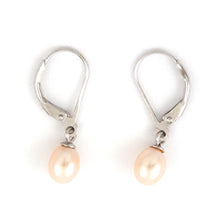 Load image into Gallery viewer, Sterling Silver .925 Pink-Peach Freshwater Pearl Leverback Dangle Earrings