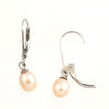 Load image into Gallery viewer, Sterling Silver .925 Pink-Peach Freshwater Pearl Leverback Dangle Earrings