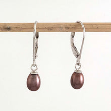 Load image into Gallery viewer, Sterling Silver .925 Mauve Freshwater Pearl Leverback Dangle Earrings