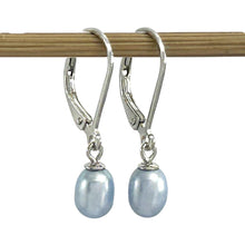 Load image into Gallery viewer, Sterling Silver Leverback Blue Pearl Dangle Earrings