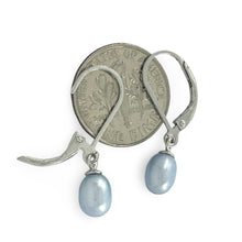 Load image into Gallery viewer, Sterling Silver Leverback Blue Pearl Dangle Earrings