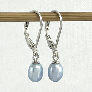 9101214 Sterling Silver 925 Leverback Blue F/W Cultured Pearl Dangle Earrings