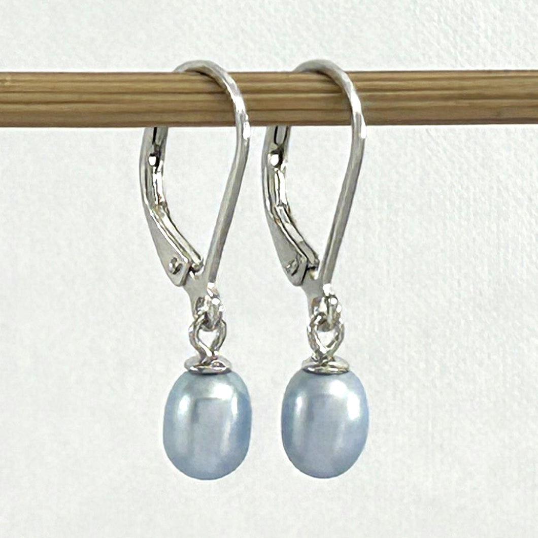 9101214 Sterling Silver 925 Leverback Blue F/W Cultured Pearl Dangle Earrings