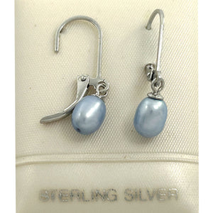 9101214 Sterling Silver 925 Leverback Blue F/W Cultured Pearl Dangle Earrings