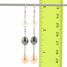 Load image into Gallery viewer, Sterling Silver Dangle Earrings with Multicolor Pearls