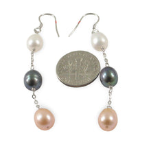 Load image into Gallery viewer, Sterling Silver Dangle Earrings with Multicolor Pearls