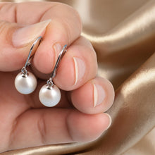 Load image into Gallery viewer, Sterling Silver Leverback White Pearl Dangle Earrings
