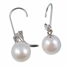 Load image into Gallery viewer, Sterling Silver Leverback White Pearl Dangle Earrings