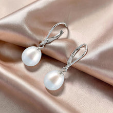 Load image into Gallery viewer, Sterling Silver Leverback White Pearl Dangle Earrings