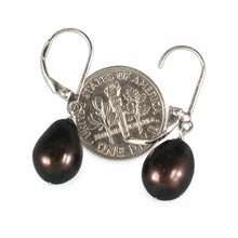 Load image into Gallery viewer, Sterling Silver Leverback Black Pearl Dangle Earrings