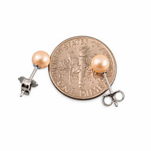 Load image into Gallery viewer, Sterling Silver Peach Pearl Stud Earrings (4.5–5mm)