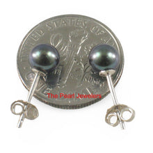 Load image into Gallery viewer, Sterling Silver Black Pearl Stud Earrings (5–5.5mm)