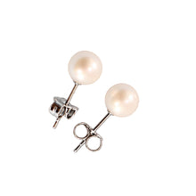 Load image into Gallery viewer, Sterling Silver White Pearl Stud Earrings (6–6.5mm)