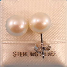Load image into Gallery viewer, Sterling Silver White Pearl Stud Earrings (8–8.5mm)