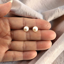 Load image into Gallery viewer, Sterling Silver White Pearl Stud Earrings (8–8.5mm)