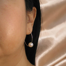Load image into Gallery viewer, Sterling Silver White Pearl Endless Hoop Earrings