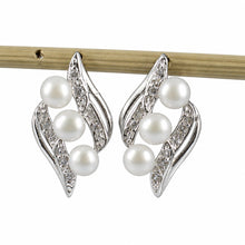 Load image into Gallery viewer, Sterling Silver White Pearl &amp; Cubic Zirconia Stud Earrings