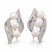 Load image into Gallery viewer, Sterling Silver White Pearl &amp; Cubic Zirconia Stud Earrings