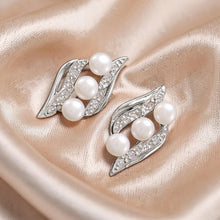 Load image into Gallery viewer, Sterling Silver White Pearl &amp; Cubic Zirconia Stud Earrings