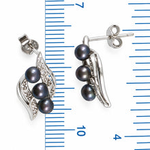 Load image into Gallery viewer, Sterling Silver Black Pearl &amp; Cubic Zirconia Stud Earrings