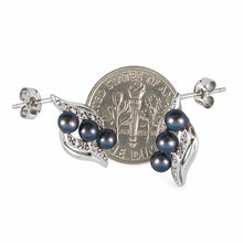 Load image into Gallery viewer, Sterling Silver Black Pearl &amp; Cubic Zirconia Stud Earrings