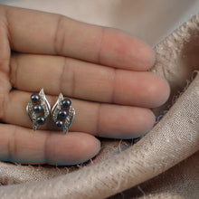 Load image into Gallery viewer, Sterling Silver Black Pearl &amp; Cubic Zirconia Stud Earrings