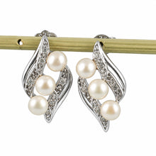 Load image into Gallery viewer, Sterling Silver Pink Pearl &amp; Cubic Zirconia Stud Earrings