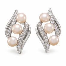 Load image into Gallery viewer, Sterling Silver Pink Pearl &amp; Cubic Zirconia Stud Earrings