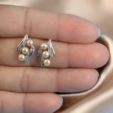Load image into Gallery viewer, Sterling Silver Pink Pearl &amp; Cubic Zirconia Stud Earrings