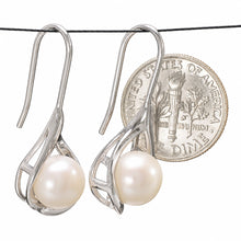 Load image into Gallery viewer, Sterling Silver Wave Hook Earrings with White Pearls
