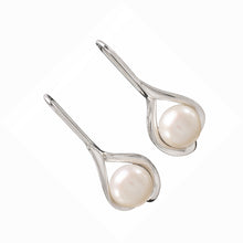 Load image into Gallery viewer, Sterling Silver Wave Hook Earrings with White Pearls